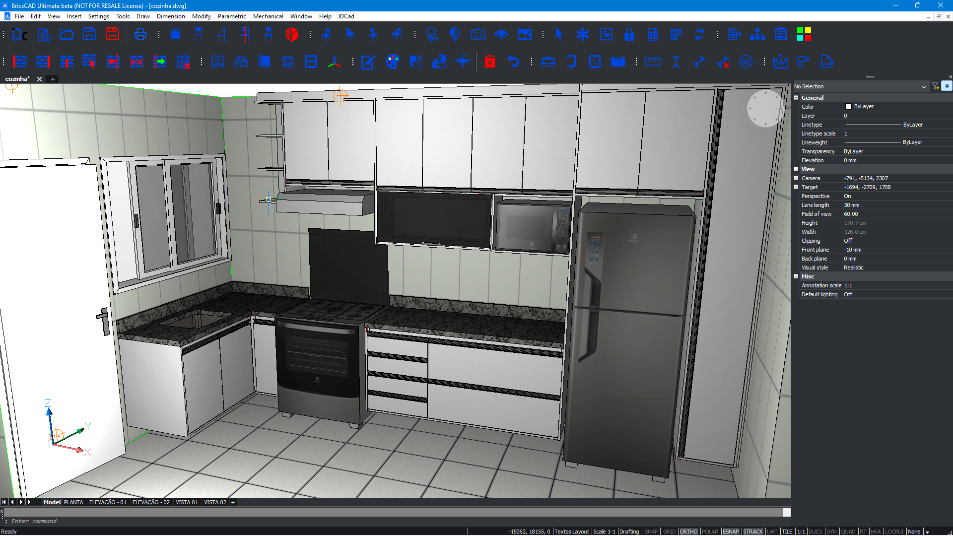 Projeto 3D de cozinha planejada desenvolvido no IDCAD